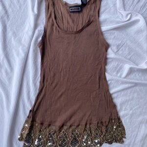 Licorice Brown Embellished Tank Top
